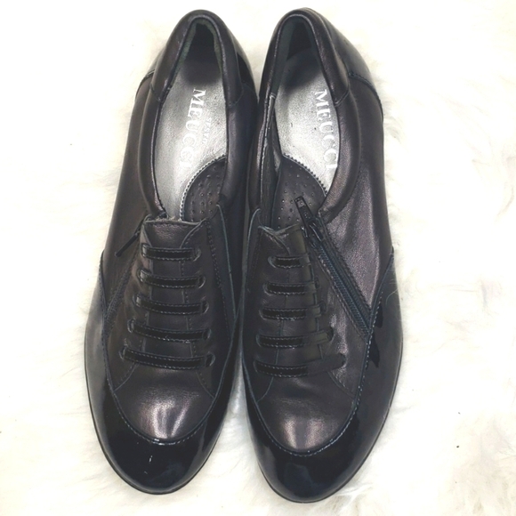 Sesto Meucci Black Leather Patent Side Zip Beckie Lace Up Loafers 6.5 - Picture 3 of 14